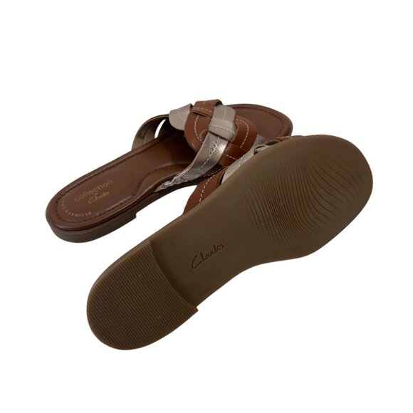 Clarks Collection Women SZ 5.5M Brown & Rosegold Woven Slide Sandal - Picture 6 of 14